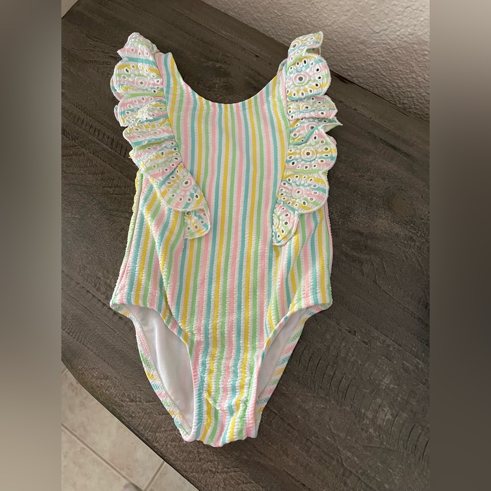 Little Me Pastel Striped girls Swimsuit